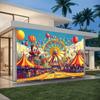 1 Vibrant Carnival Park Polyester Banner - Featuring Colorful Playground Scenes, Ferris Wheels, Balloons and Clowns' Patterns
