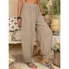 Pantaloni Harem Casual Estivi Donna Vita Elastica Gamba Larga Cotone Lino Retrò Pantaloni da Casa Taglia Grande