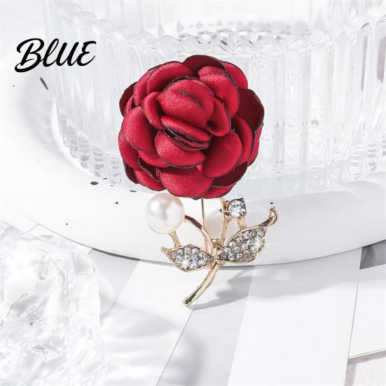 Stylish Brooch Faux Pearl Fabric Rose Artificial Flower Pin
