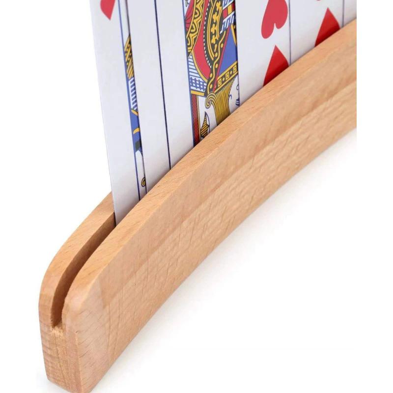 WTEMPO Wedding Birthday Party Curved Playing Cards Holders for Seniors Adults Soild Wood Cards Holders for Playing Cards