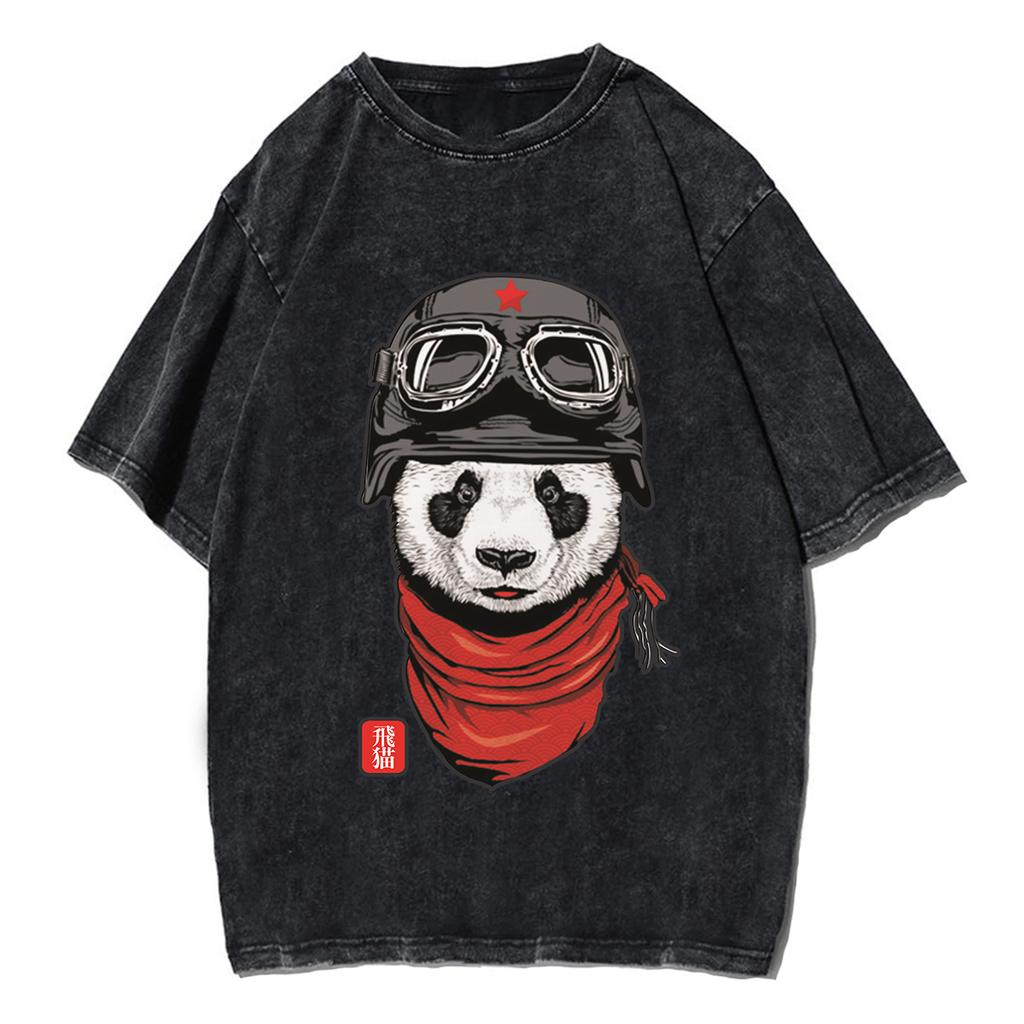 Panda Pilot Fashion Herren Damen Unisex Harajuku T-Shirt Ropa Hombre Streetwear Retro Baumwoll T-Shirts Tops Tees