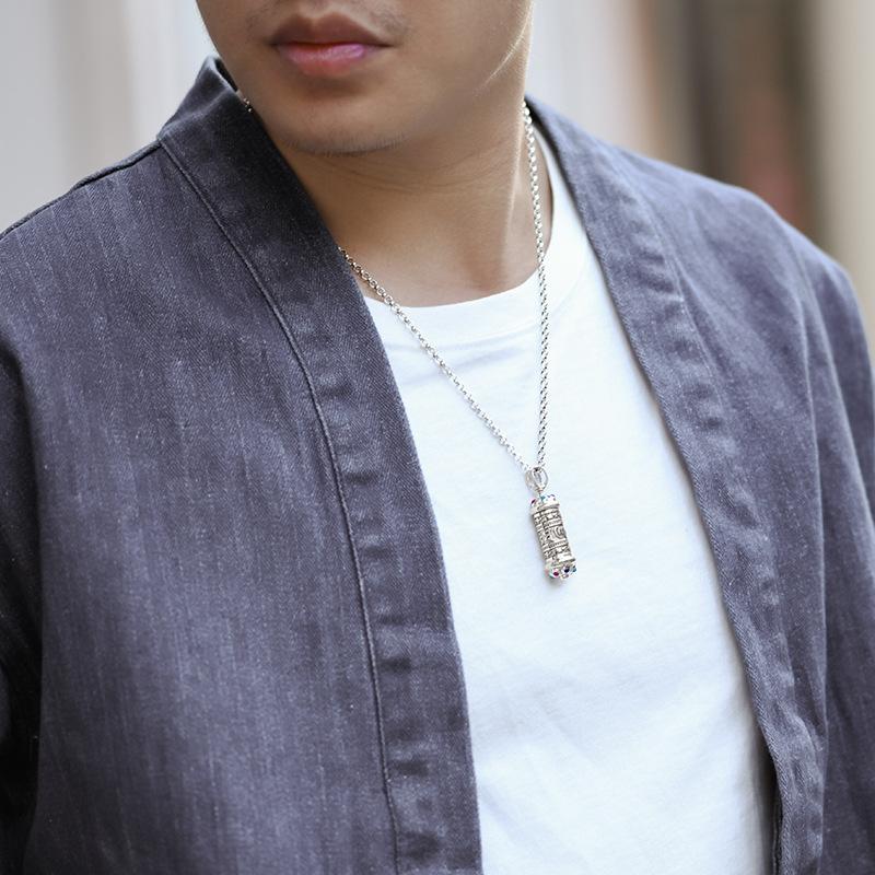 Six Characters Mantra Sterling Silver Pendant Hollow Open Loading Necklace Gawu Box Pendant Pendant Men and Women