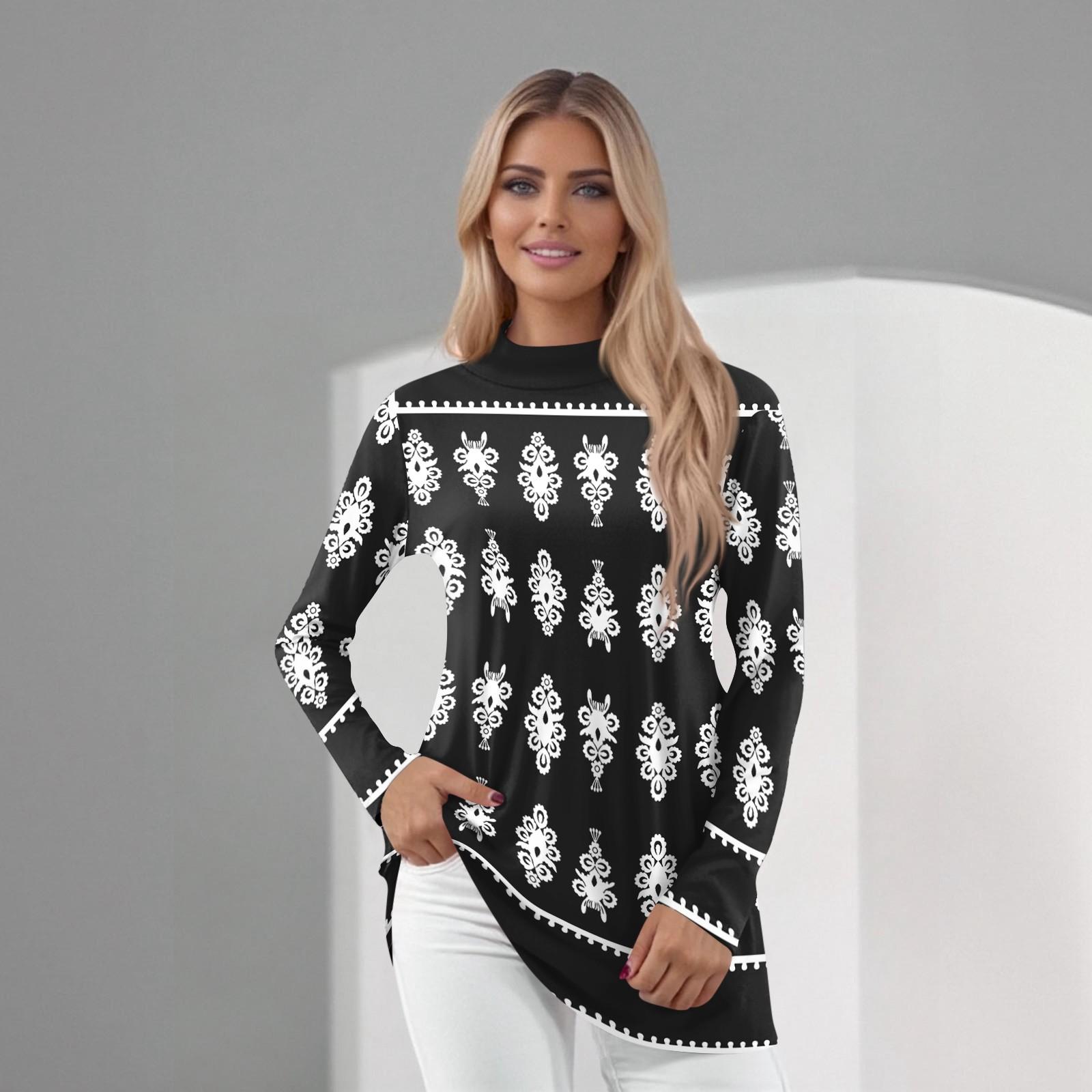 

Жіночий повсякденний топ з довгим рукавом та середнім коміром XXL