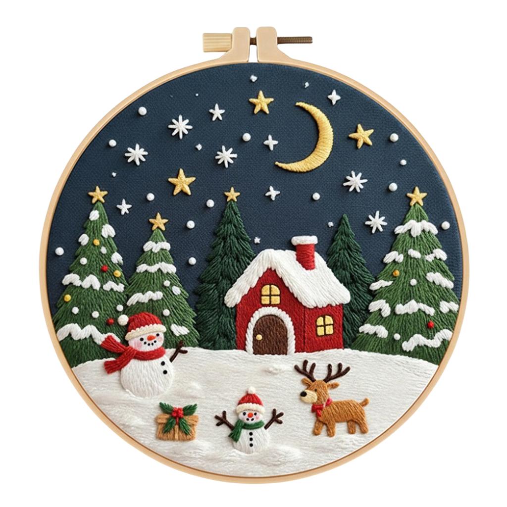 Christmas DIY Embroidery Needlepoint Starter Kits with Pattern Cotton Needles & Instruction DIY Cross Stitch Kits for Beginners
