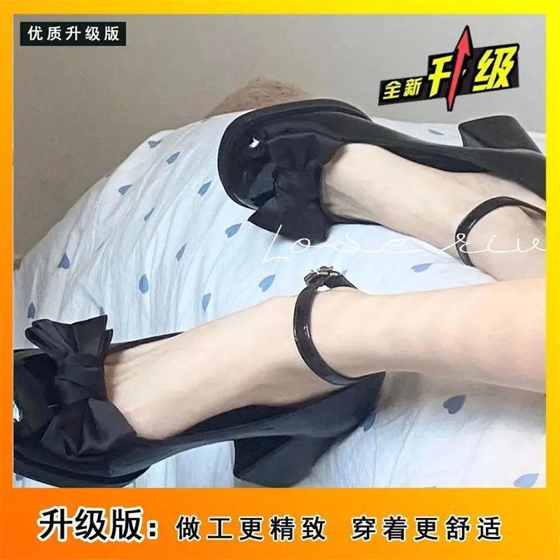 

Легкий вечерний бриз Мэри Джейн маленькие кожаные туфли женские весна и лето 2025 новые бантик толстый каблук ремешок одинарный туфли 40