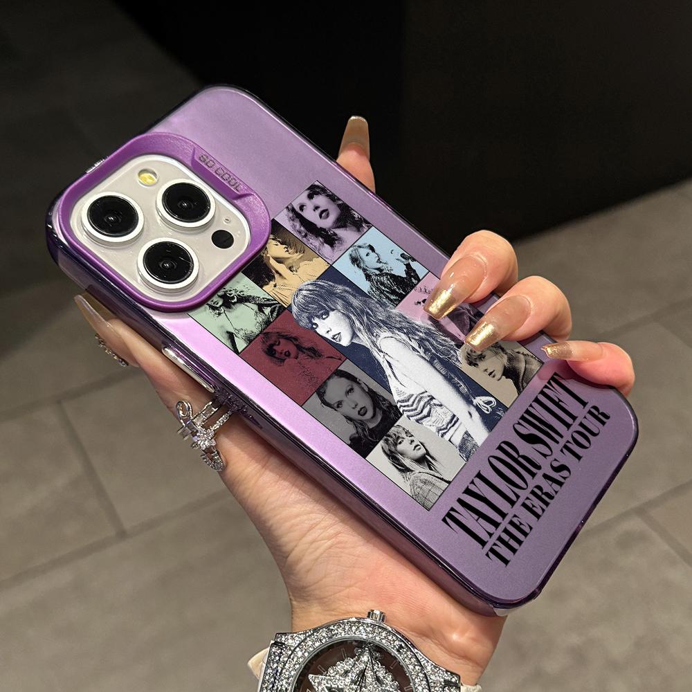 Funda de Teléfono para iPhone 17 Air 16 16e 15 14 Plus 13 12 11 Pro Max X Xs XR 8 Cantante Chica T-Taylors Colorida Plata Cubierta Dura