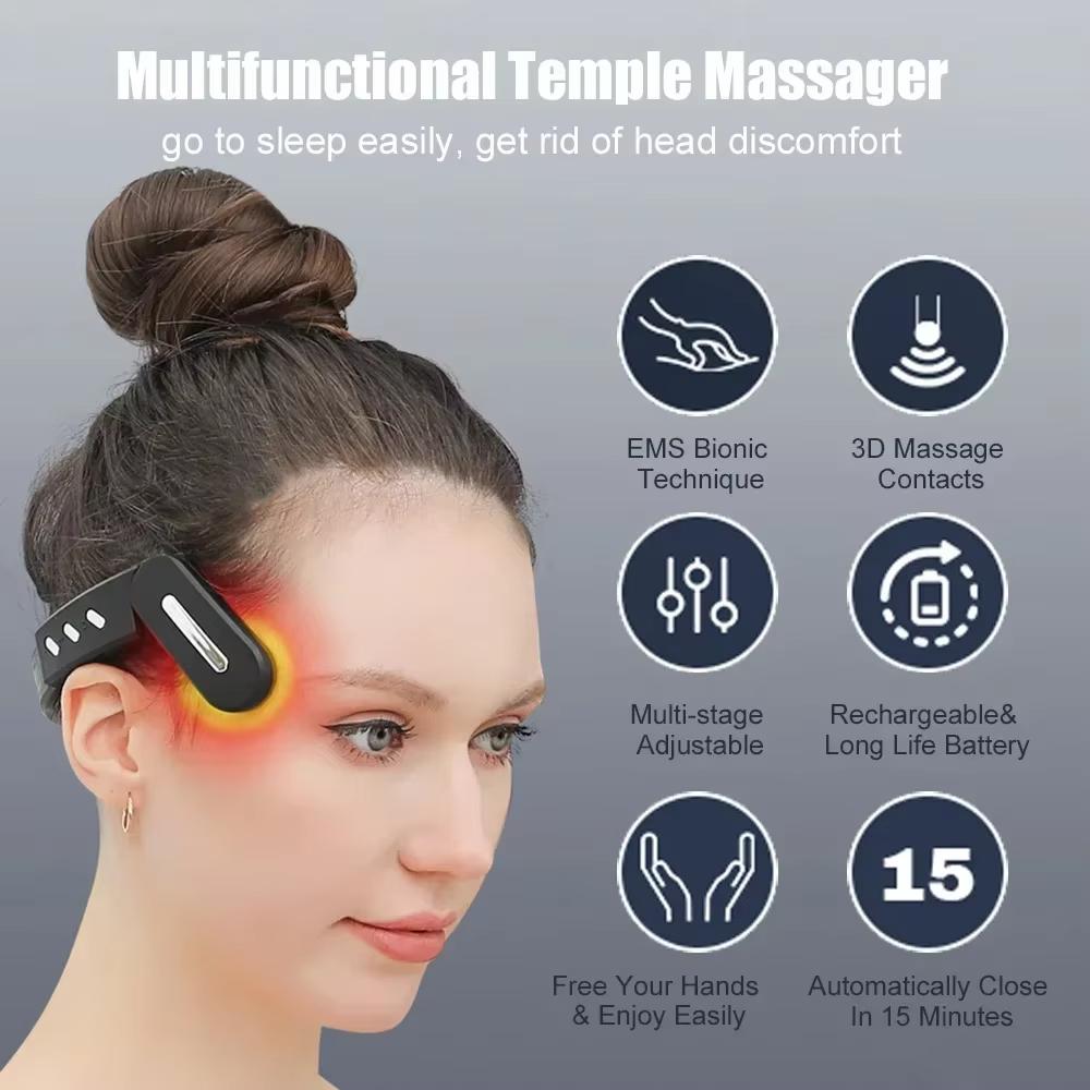 New EMS Bluetooth Sleep Massager Heating Therapy for Insomnia Head Neck Pain Relief Low Frequency Pulse