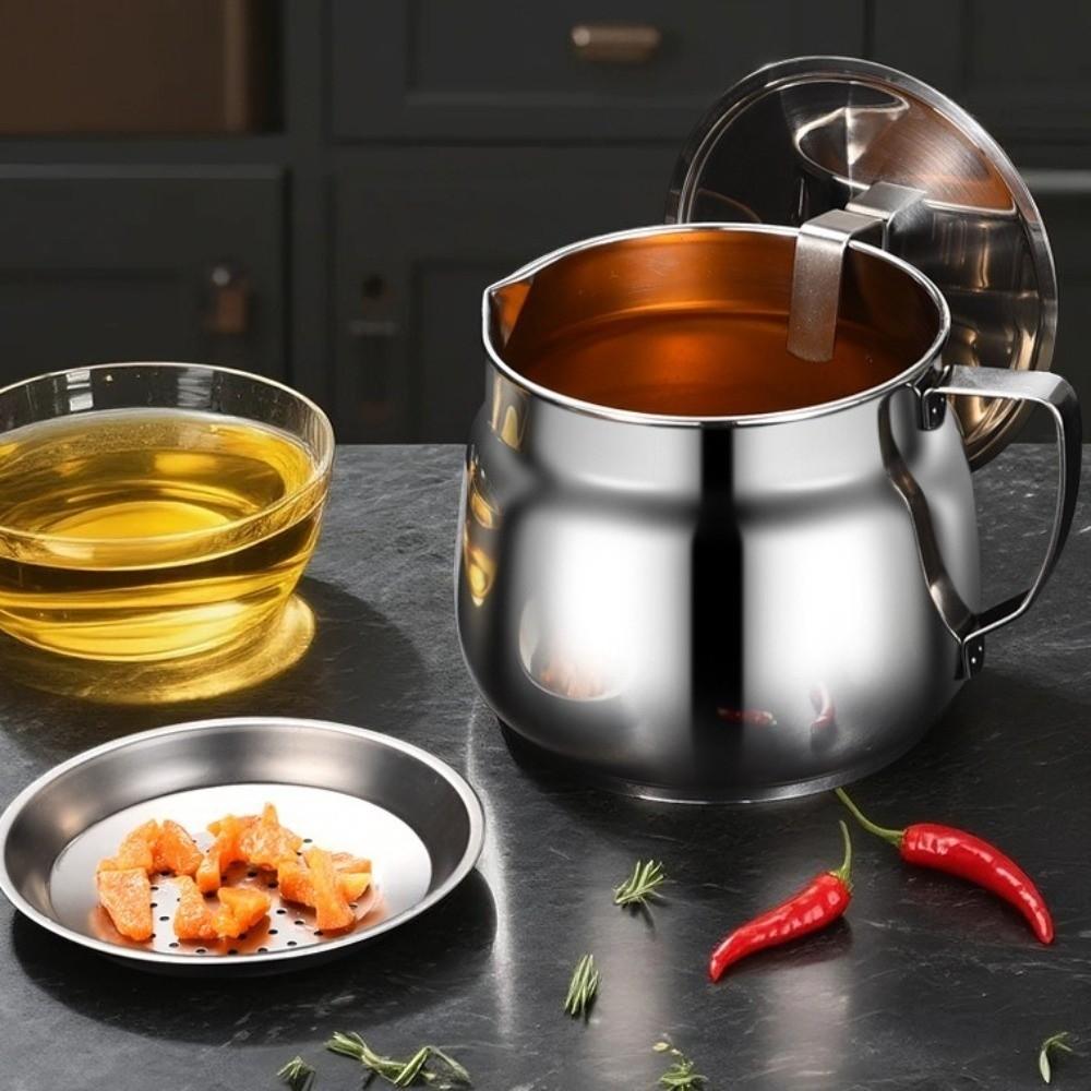 With Strainer Filter Oil Pitcher 1.5/2L Grease Container Stainless Steel Oil Kettle  Restaurant