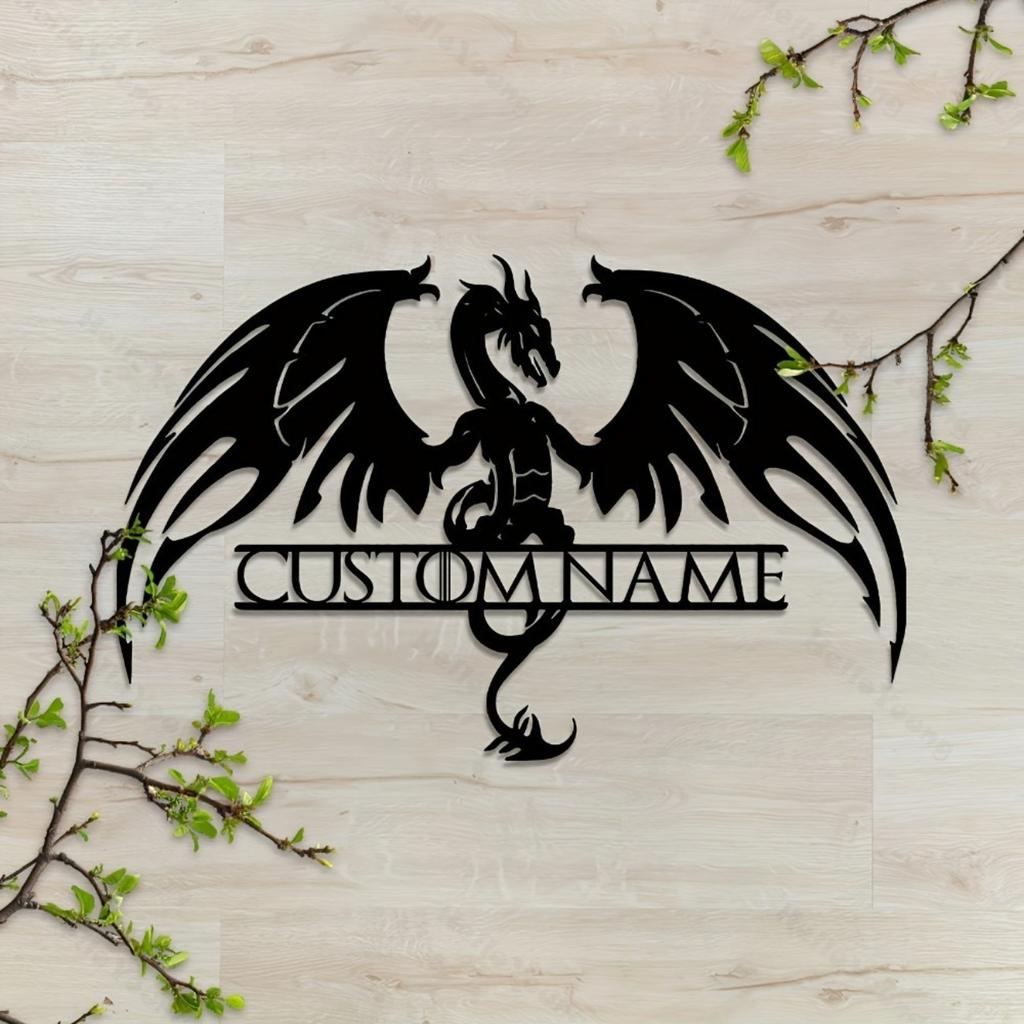 Customizable Metal Dragon Silhouette Sign Personalized Surname Plate Home Garden Wall Art Hot Sale