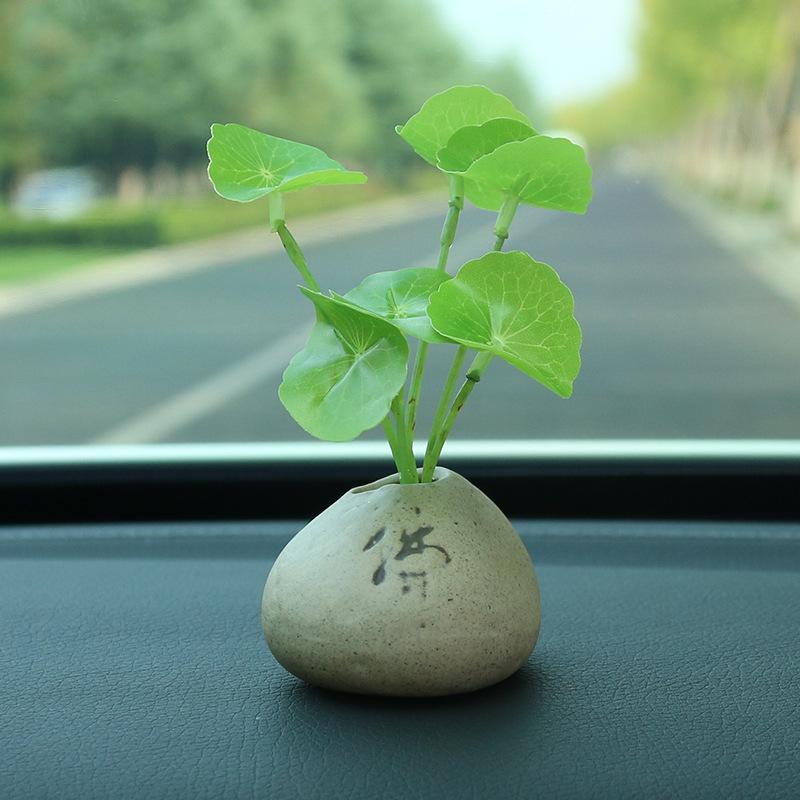 Car Ornoments Creative Simulation Plant Coppery Herb Zen Potted Stone Decoration Solid Ointment Luxury Cars Interior Accessories