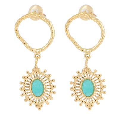 [R4421] - Golden Green 'Cléopatra' Steel Designer Earrings - 35x15 Mm (amazonite)