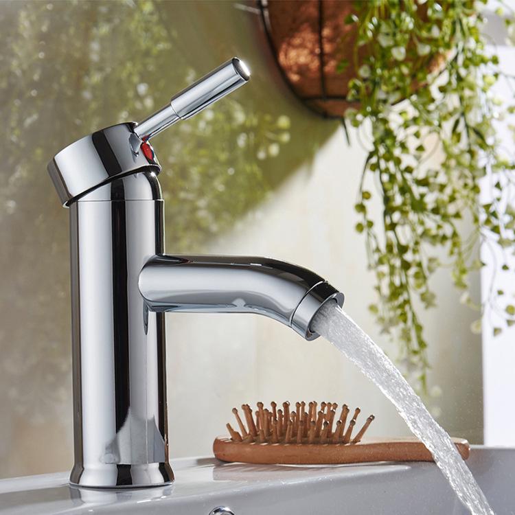 Electroplated Stainless Steel Bathroom Faucet with Bent Spout for Hot and Cold Water