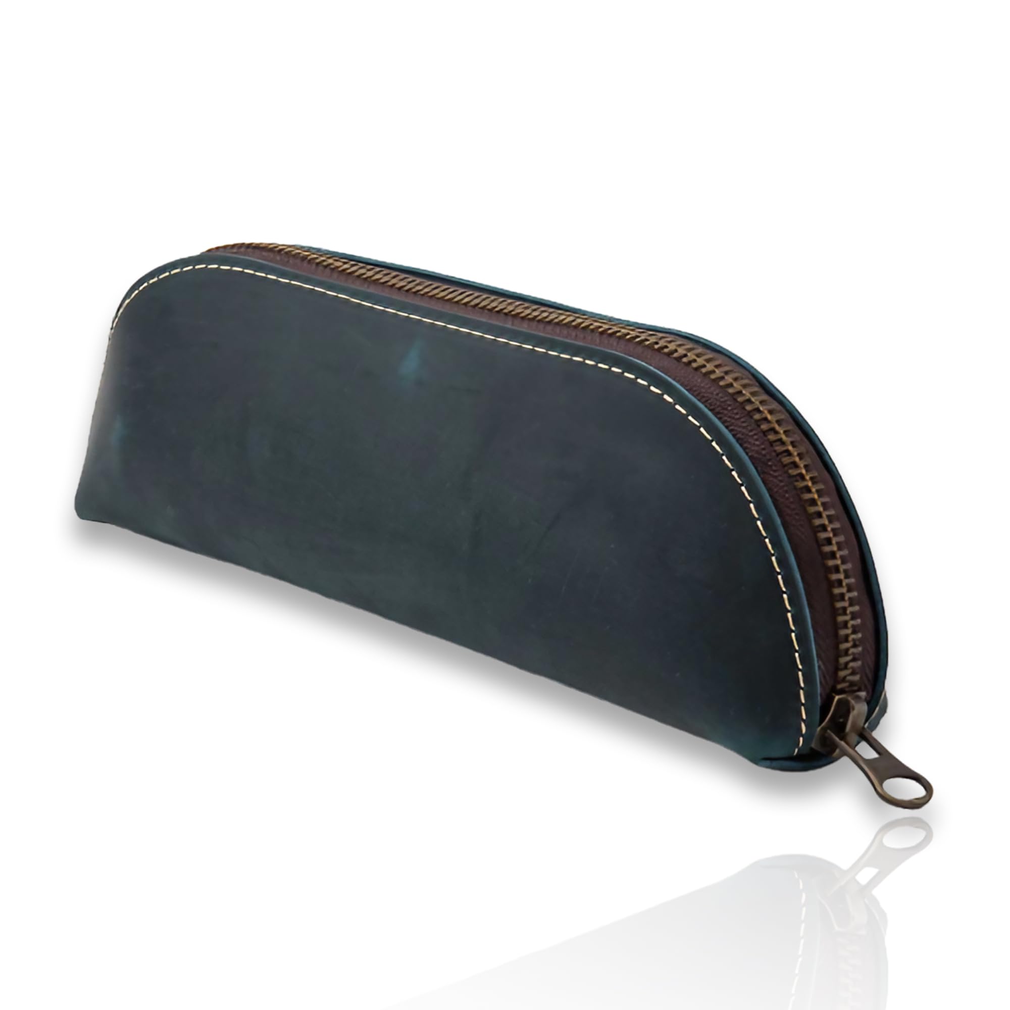 

Bag Slim Leather Pencil Large Simple Design for Adults Case Made Only from the Top Surface of Cowhide Zipper Stylish Leather Pencil Case for Genuine