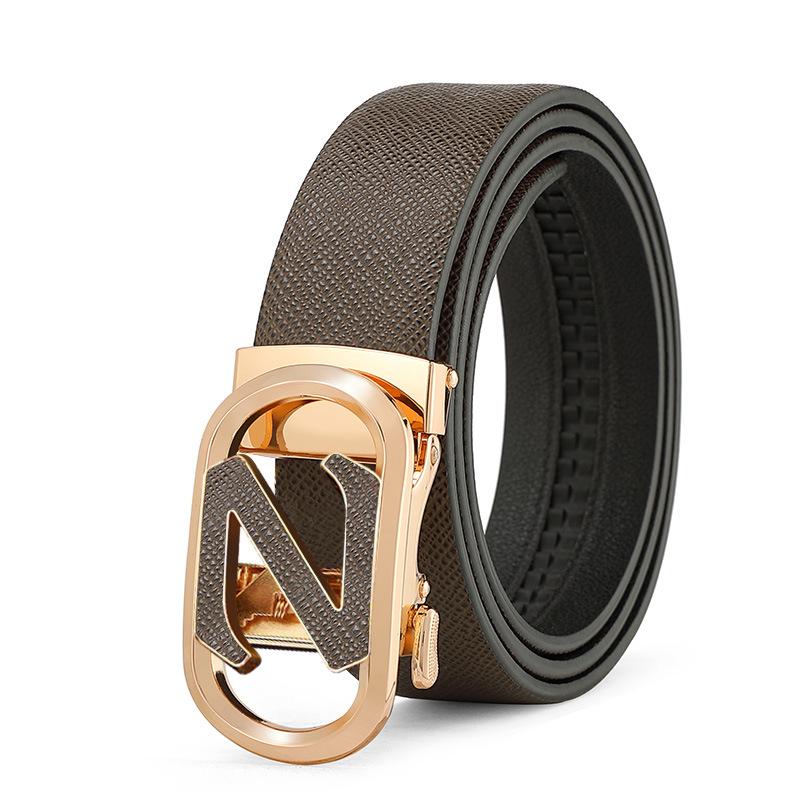 Men's Belt Genuine Leather Automatic Buckle Cowhide Belt Men's Business Casual Middle Aged and Young Trousers Belt