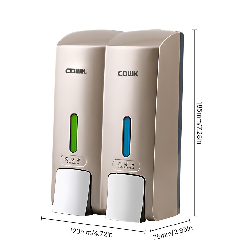 CDWK Hand Soap Dispenser Wall Mount 300ml*2 Safe ABS Soap Dispenser with Clear Window Separated