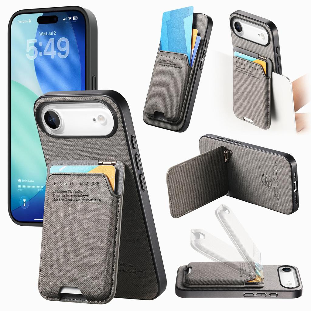 For iPhone Air Case Cloth Texture Leather+PC+TPU Phone Cover with Card Holder Kickstand