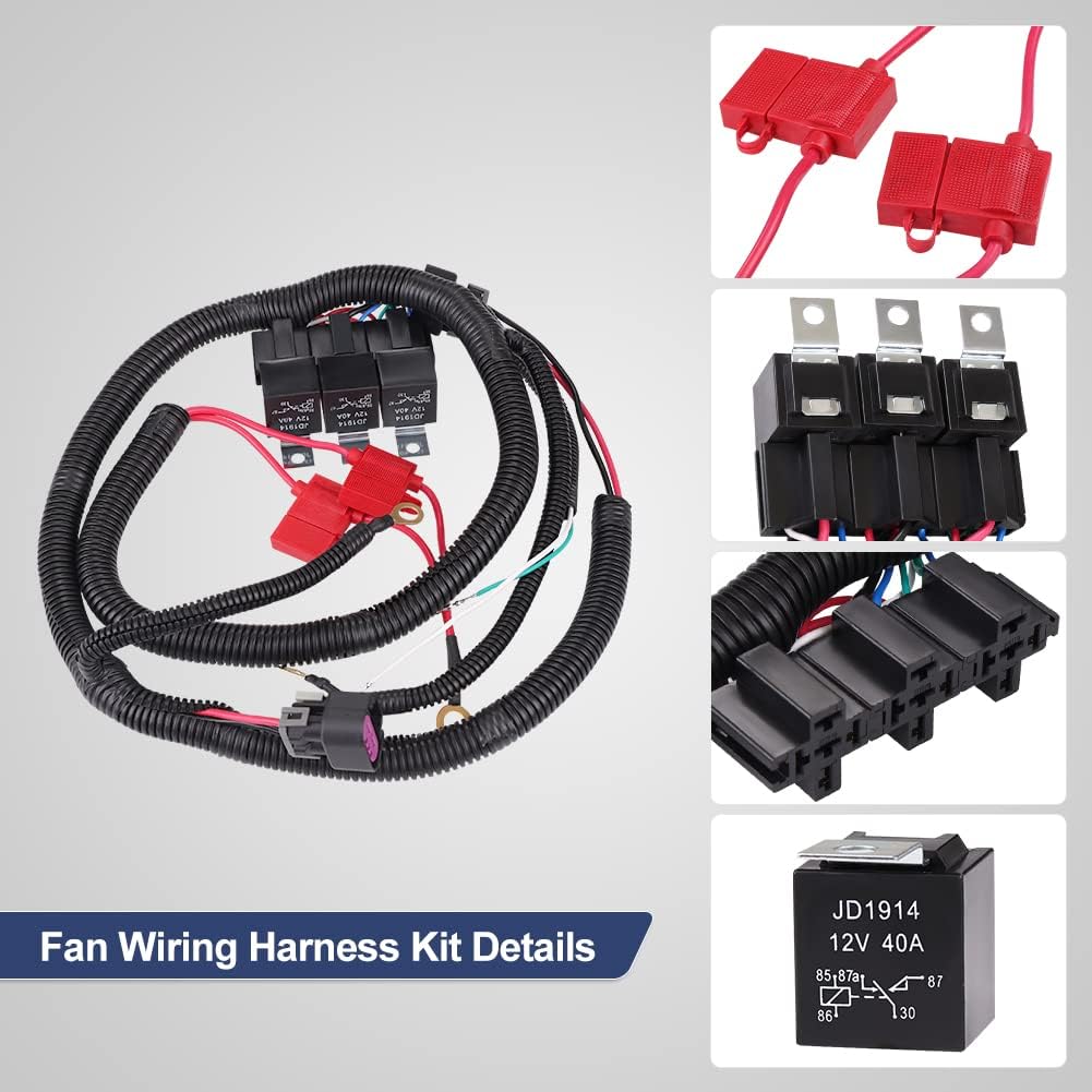Dual Electric Fan Upgrade Wiring Harness Kit Compatible with Chevy GMC GM Truck SUV 1999 2000 2001 2002 2003 2004 2005 2006 ECU Control, Electric