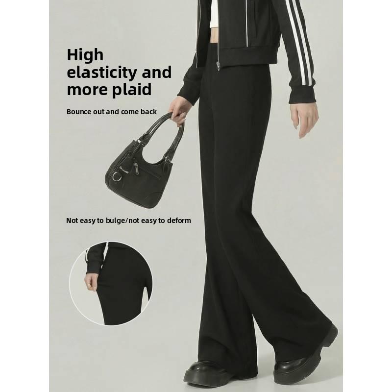 Micro Flared Pants For Women With Stretch Polyester And High Waist Design For Casual Spring Wear