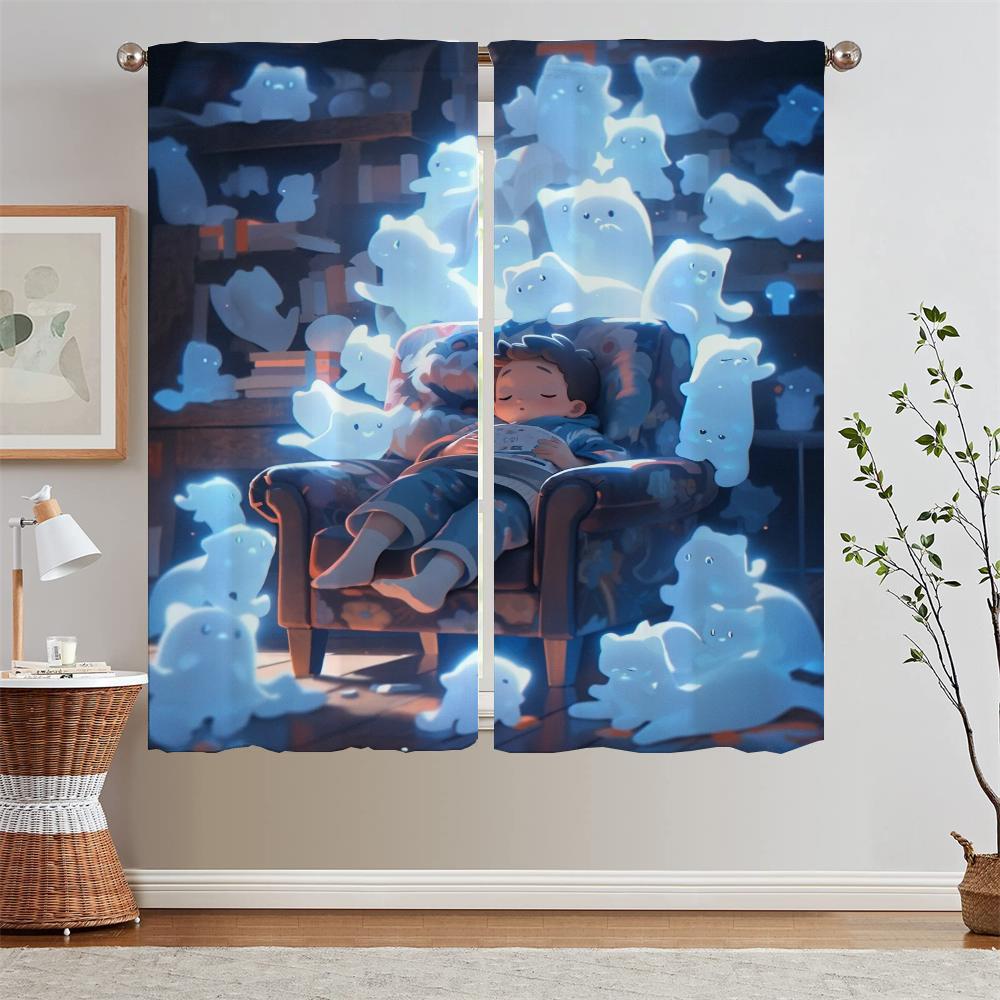 

The Phantom World Grace Cover Curtain Tiebacks Bedroom Curtains 2 Pieces Children s Room Curtains Blackout Curls Blind Tentacles W50xH70cmx2pcs-CL