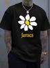 Unisexs Soft Cotton Tee Simple White Daisy Flower Custom Name James Print Casual Personalized Short Sleeve Gift Top For Daily Wear