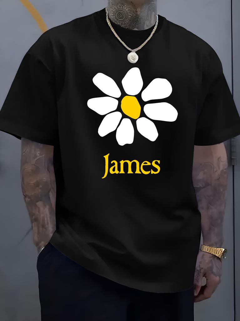 Unisexs Soft Cotton Tee Simple White Daisy Flower Custom Name James Print Casual Personalized Short Sleeve Gift Top For Daily Wear