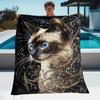 1 Blue Eyed Siamese Cat Print Flannel Blanket - Lightweight, Soft, Warm Blanket for Sofa, Bed, Travel, Camping and Office