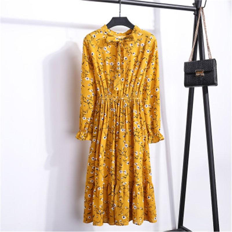 Elegant Floral Chiffon Long Sleeve Casual Vintage Boho Maxi Dress For Women