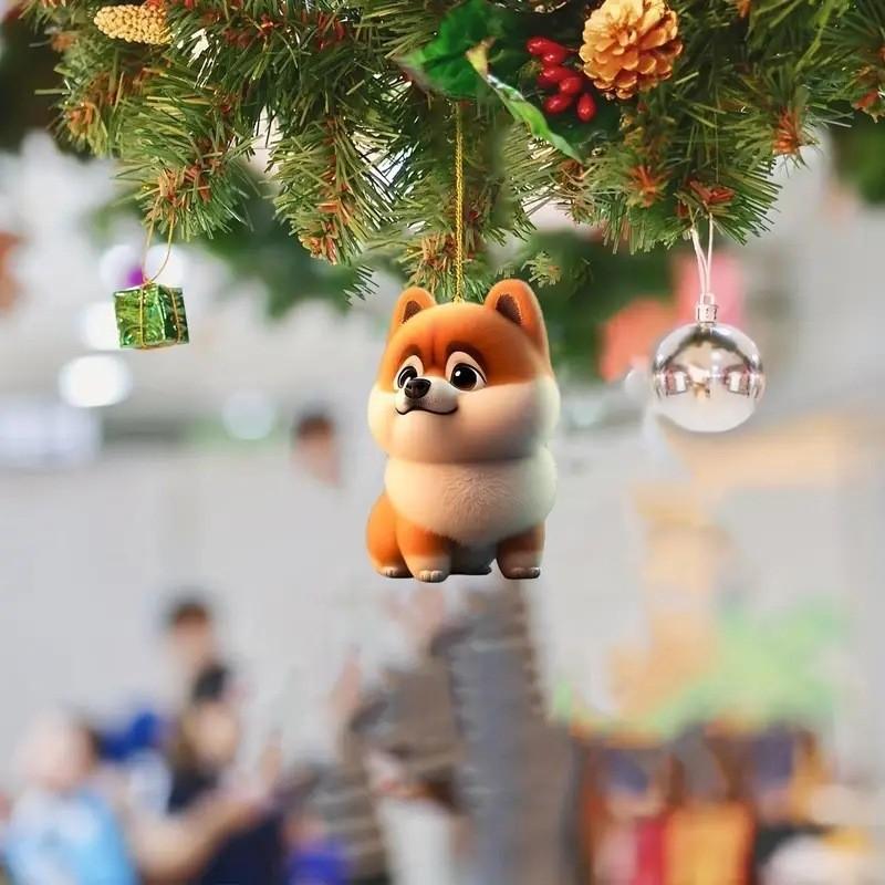 Entzückende 2023 Christmas Dog Serie Acryl Weihnachtsbaum-Schmuckstück Für Auto-Dekoration