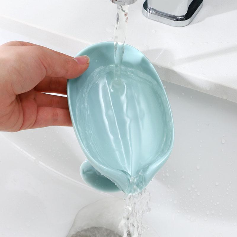 Leaf Shape Soap Box Suction Cup Tray Drying Rack Drain Soap Holder for Shower Sponge Container Kitchen Bathroom Accessories