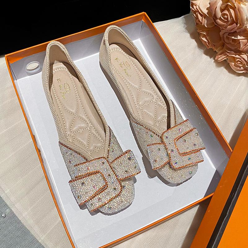 Fashion Diamond Flat Shoes for Women Spring and Summer Plus Size Square Toe Women's Shoes Plus Size 42 43 Zapatillas Mujer