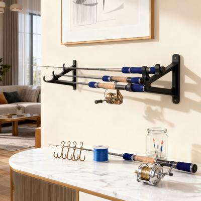 2Pcs Wall Mount Fishing Rod Holder with Screw Accessories Garage Shed 3 Fishing Pole Display Storage Rack Organizer Stand Fishing Accessories