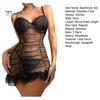 2 Pcs/Set Nightdress Panties Set Spaghetti Strap Backless Sleeveless Nightwear Pleated Transparent Mesh Bow Ruffle Dress Sleepwear Set G-string Set