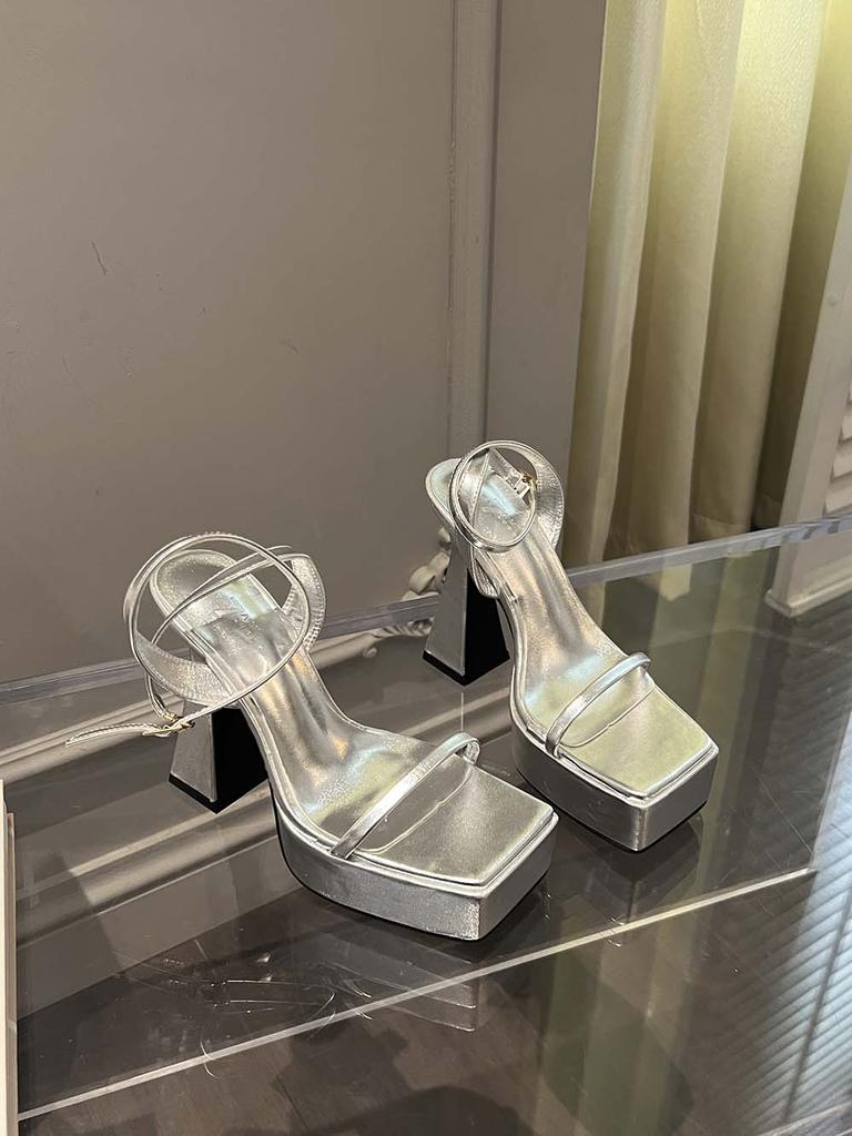 fashion Platform Shoes For Women Sandals Square Open Toe Summer Dress Shoes Thick High Heels Party Wedding Sandals Slides Mules Shoes 39