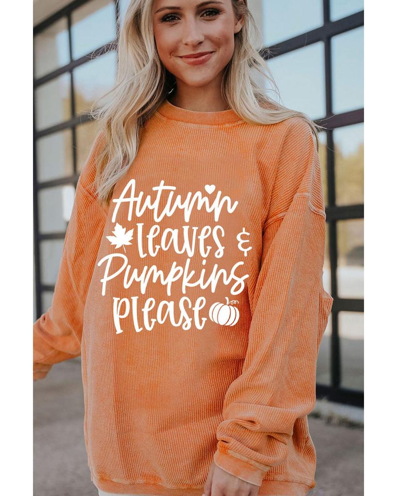 Azura Exchange Orange Autumn Leaves Pumpkins Please Ribbed Oversized Sweatshirt