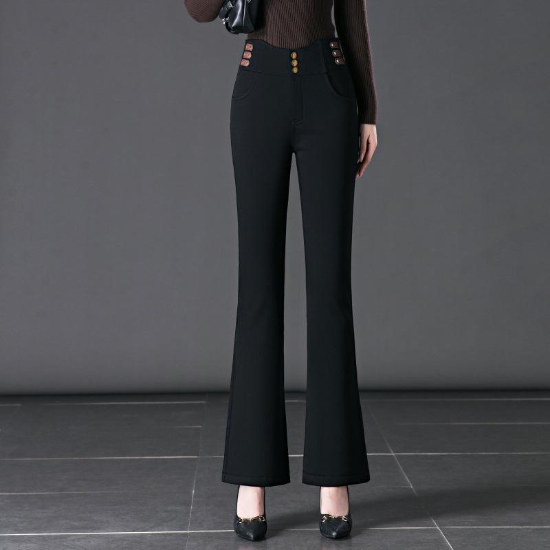 Women's Black High-Waisted Micro-Flare Jeans - 2024 Autumn Fashion, Versatile Stretch Slimming for Middle-Aged Moms.