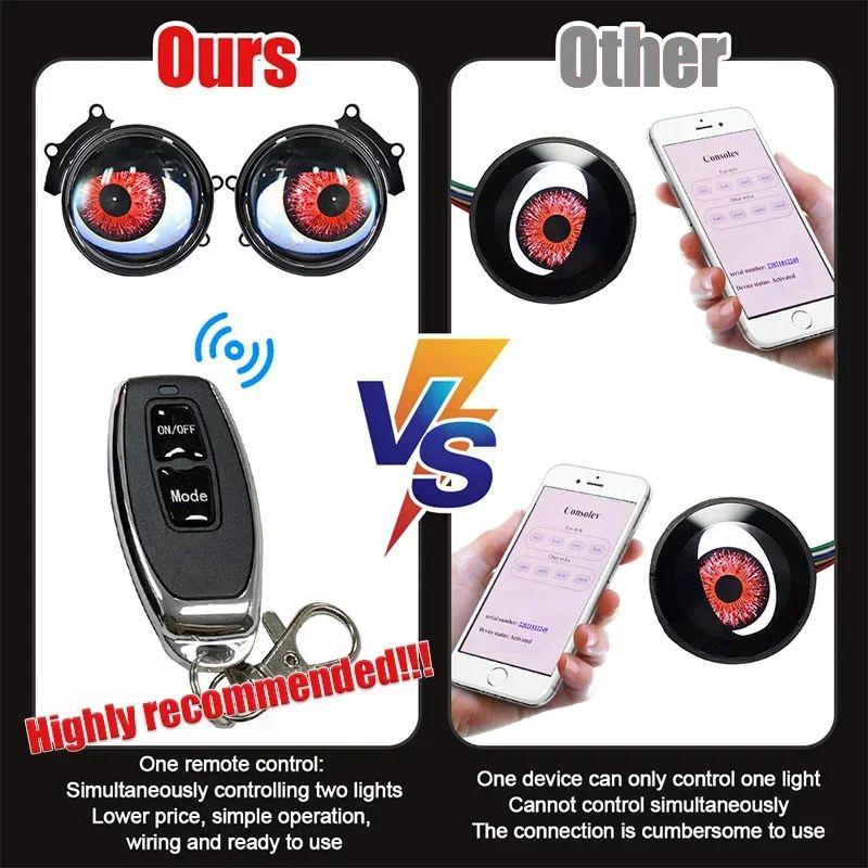 3-inch LED Car Dynamic Devil Eye Large Light Dynamic Pupils Remote Headlight 33 Mode Car Light 3D Lens Modification Eagle Eye
