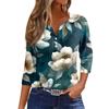 Women's Fashion Casual Floral Print V-Neck Decorative Button Three-quarter Sleeve T-Shirt Top