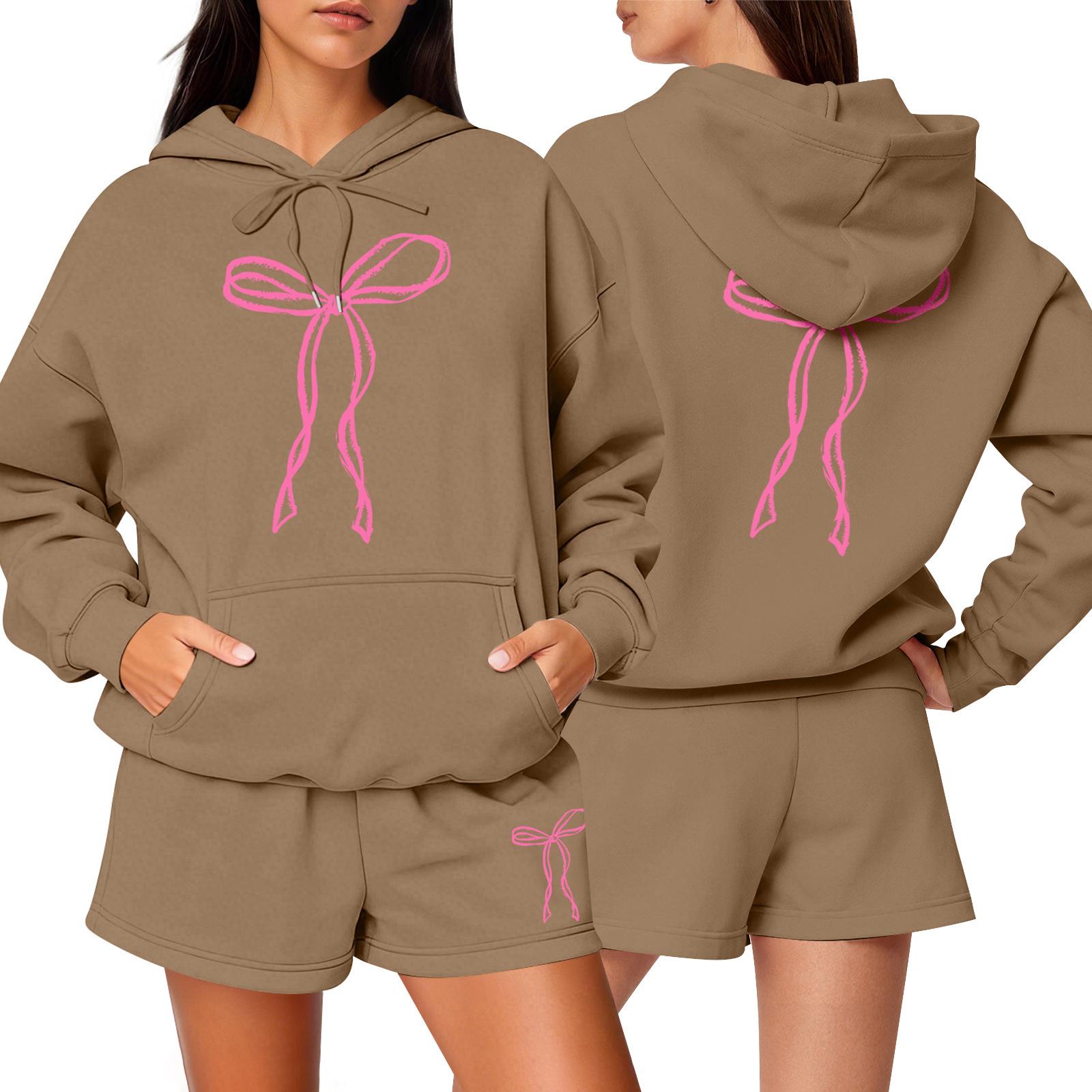 

Trendy European Printed Bow Fashion Hoodie & Shorts Set L