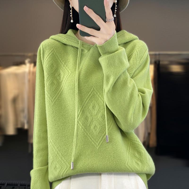 

Весенне-осенняя женская толстовка с капюшоном, вязаная толстовка с капюшоном, свободный и тонкий повседневный свитер с иглами корицы, пальто M светло-зеленый