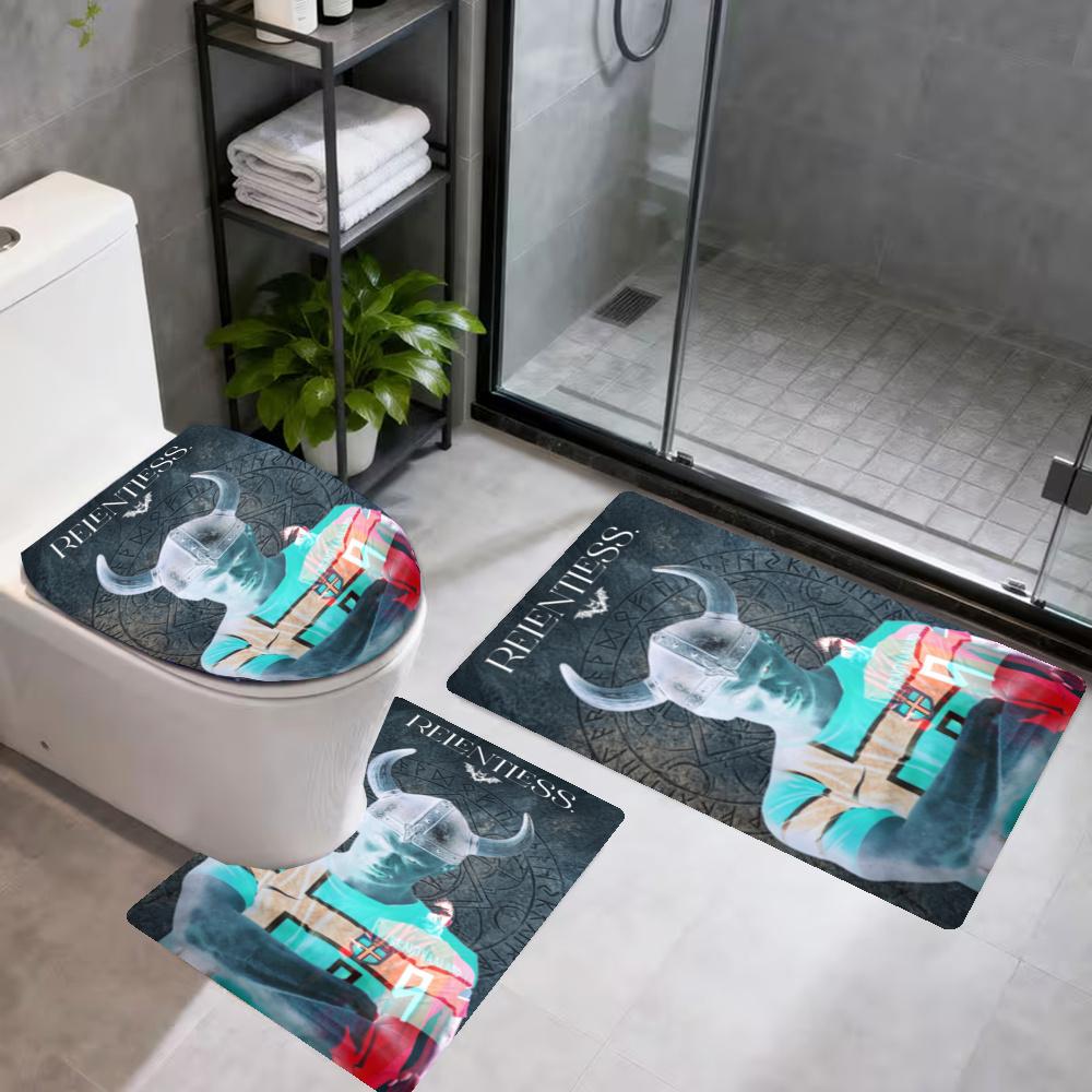 Haaland 3Pcs Bathroom Mat Set Toilet Lid Cover And Rug Ushaped Bath Mats Nonslip Door Mat Decoration