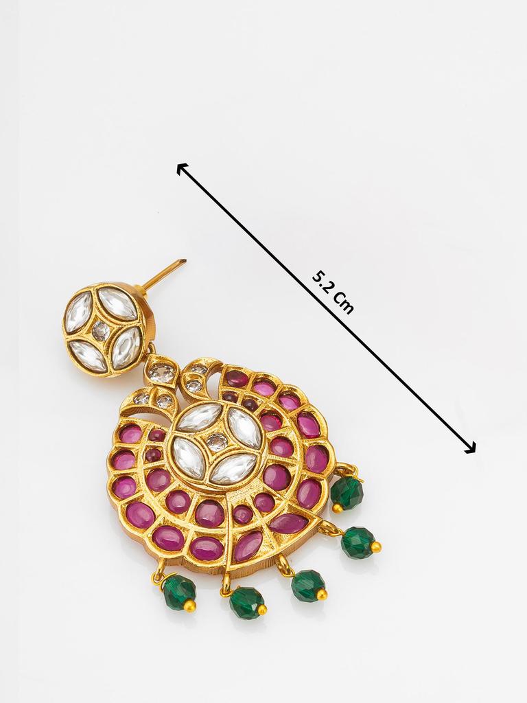 Gold-Plated Multi Stone-Studded & Beaded Temple Jewellery Set