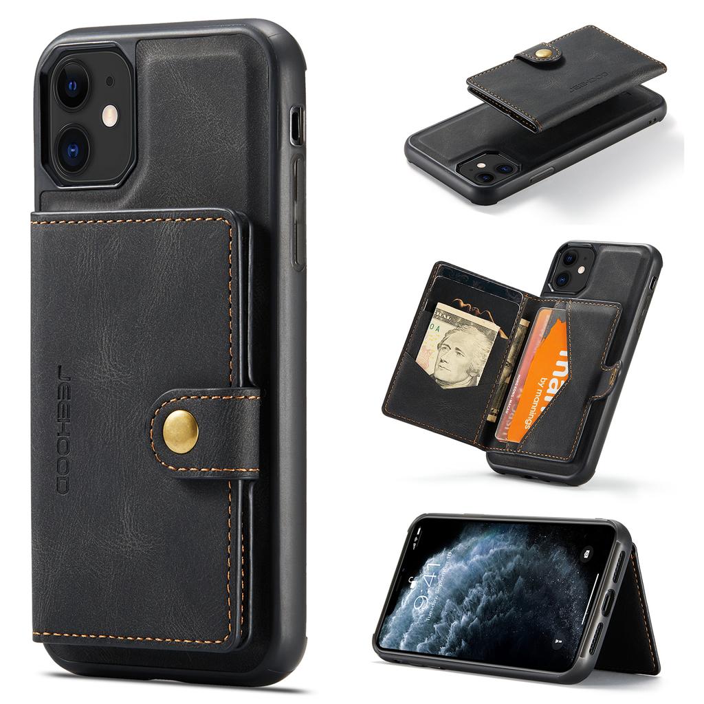 For iPhone 11 Pro Max Case JEEHOOD J01 Retro Leather Phone Back Cover with Detachable Magnetic Card Holder