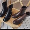 Fashion 2025 winter new full leather low-heeled women's boots retro fashion all-match essential women's short boots pointed ankle boots
