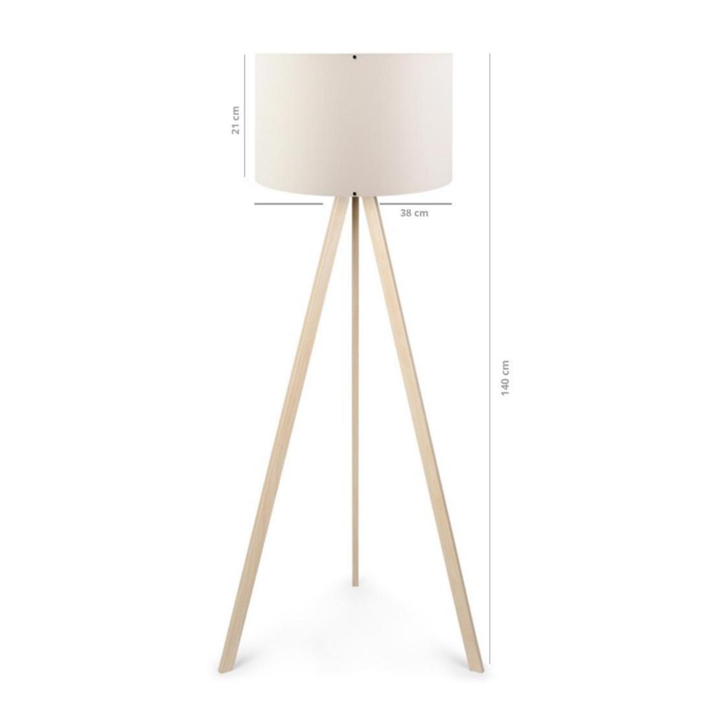 Pratik Ahşap Krem Üç Ayaklı Lambader Krem Kumaş Başlık Salon Yatak Odası Okuma Köşe Lambası