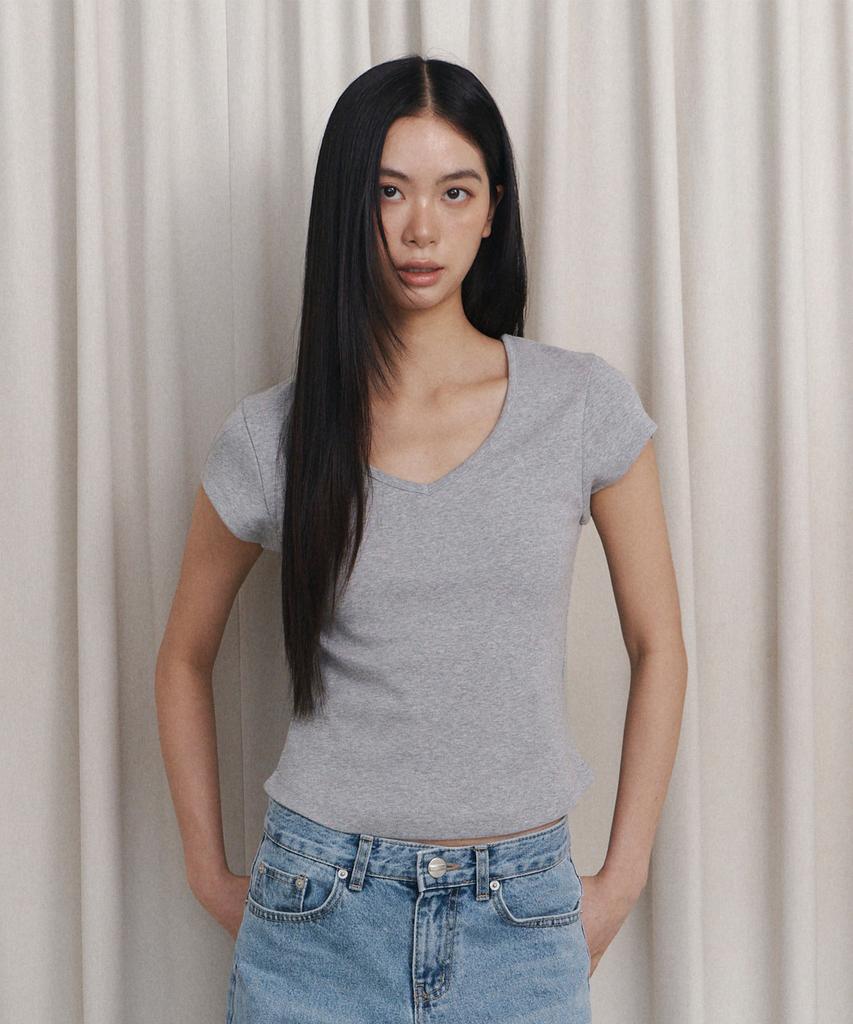 Kyuliti C 90S Line V-Neck Half-Sleeve T-Shirt_Grey