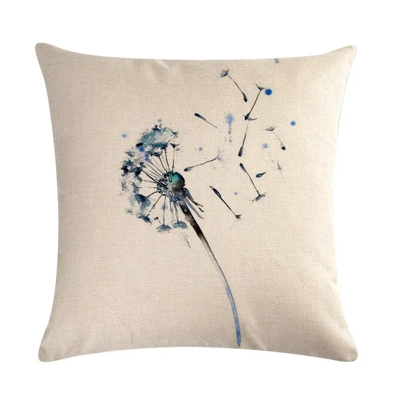Dandelion Linen Pillowcase Sofa Car Waist Cushion Cover Home Soft Room Gift Printed On One Side 45*45Cm