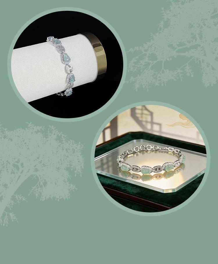 Natural Blue Water Jade Gourd Bracelet with Inlaid Diamonds - Elegant Chinese Style Women's Jewelry