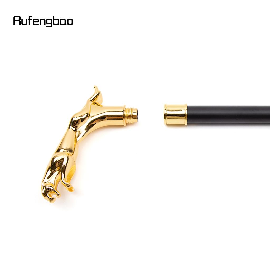 Goldfarbener luxuriöser Leopard mit Schwanz, modischer Gehstock für Party, dekorativer Gehstock, eleganter Spazierstock mit Crosier-Knopf, 93 cm