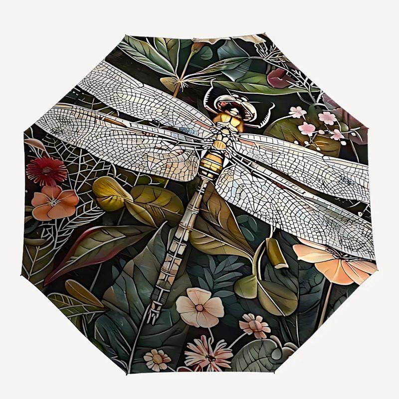 

1pc Dragonfly Flowers umbrella with 8 iron ribs and a plastic handle, automatic opening and closing, and daily use.1044