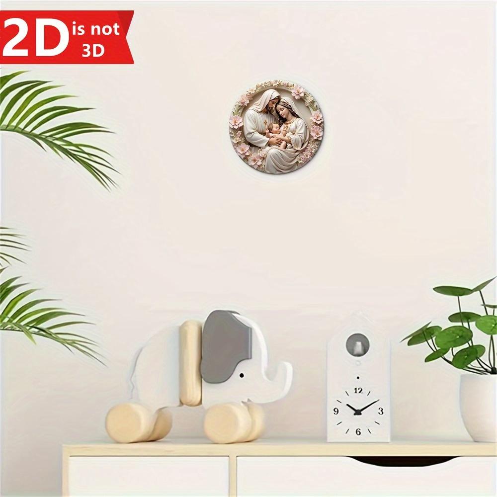 Wooden 1PC 2D Joseph and Mary Circular Wall Decoration, Bright UV Printing Colors, Easy To Hang, Perfect Choice for Door, Wall, Home, Room, Farmhouse